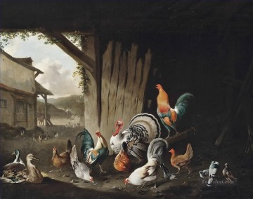 Pavos pollos patos y palomas en una granja Philip Reinagle Pinturas al óleo